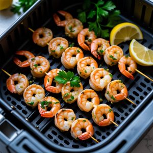 Brochettes de crevettes marinées à l’air fryer