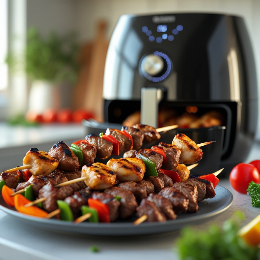 Brochettes à l’air fryer : poulet ou bœuf, tendres et dorées en quelques minutes